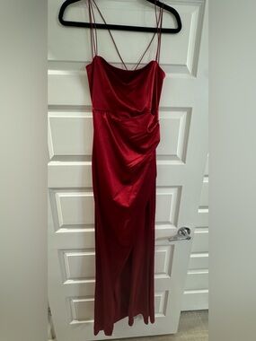 Windsor Red Satin Draped Maxi Dress